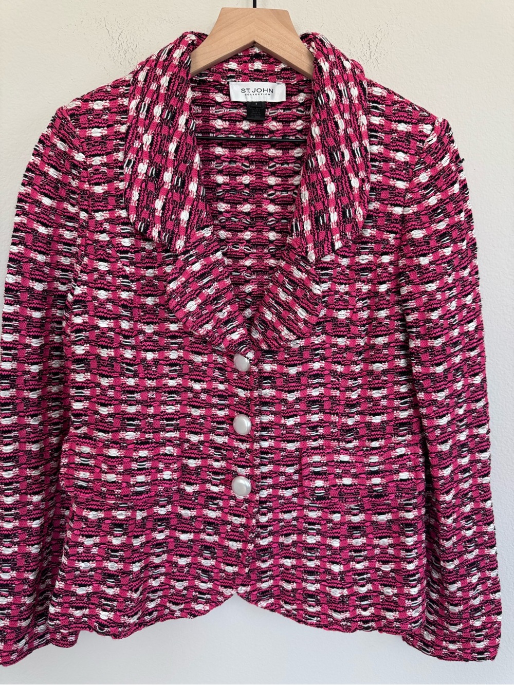 St. John Collection Pink Tweed Knit Blazer Jacket Old Money Preppy Designer  8